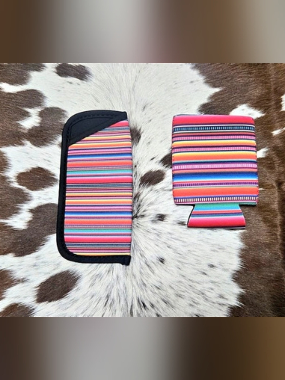 Multicolor Serape Striped Glasses Case And Coozie Set